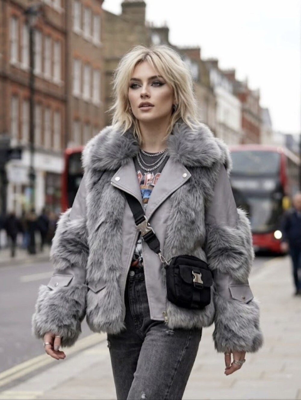 Woman's Grey Faux Fur Trim Jacket Size  M.Never Used.